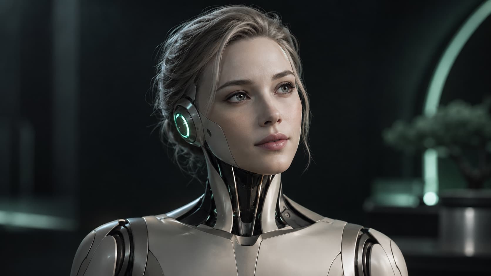 A lifelike digital listener in a softly illuminated studio